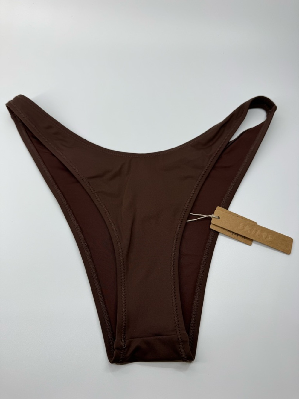 NWT SKIMS Recycled Swim Cheeky Tanga Bikini Bottom Cocoa Brown Large SW-TAN-0783